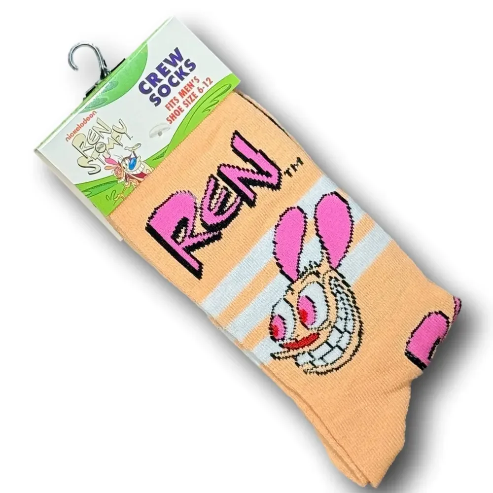 3/$20 Ren & Stimpy Nickelodeon Funny Novelty Crew Socks - NWT